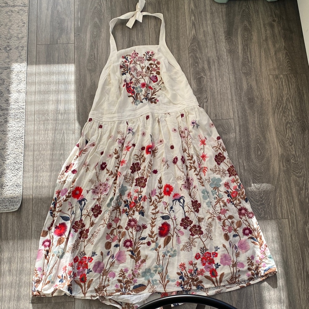 Anthropologie - White Floral Embroidered Halter Maxi Dress - Size 26W